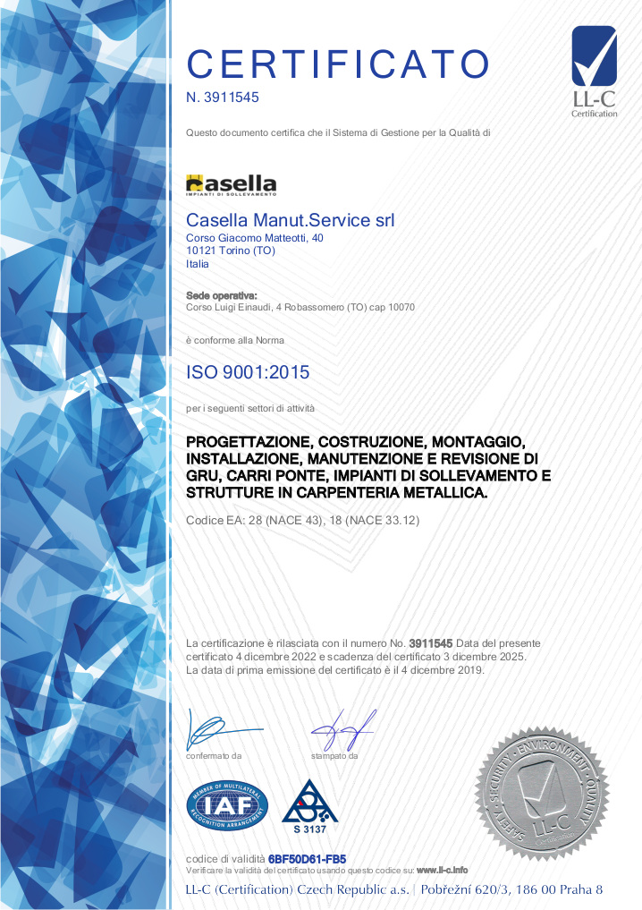 Azienda Carriponte Certificata ISO 9001